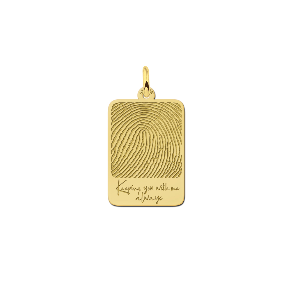 Gouden dogtag hanger met vingerafdruk en eigen tekst