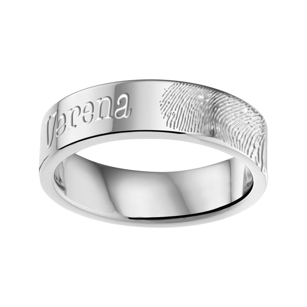 Stalen ring met vingerafdruk en naam 6 mm