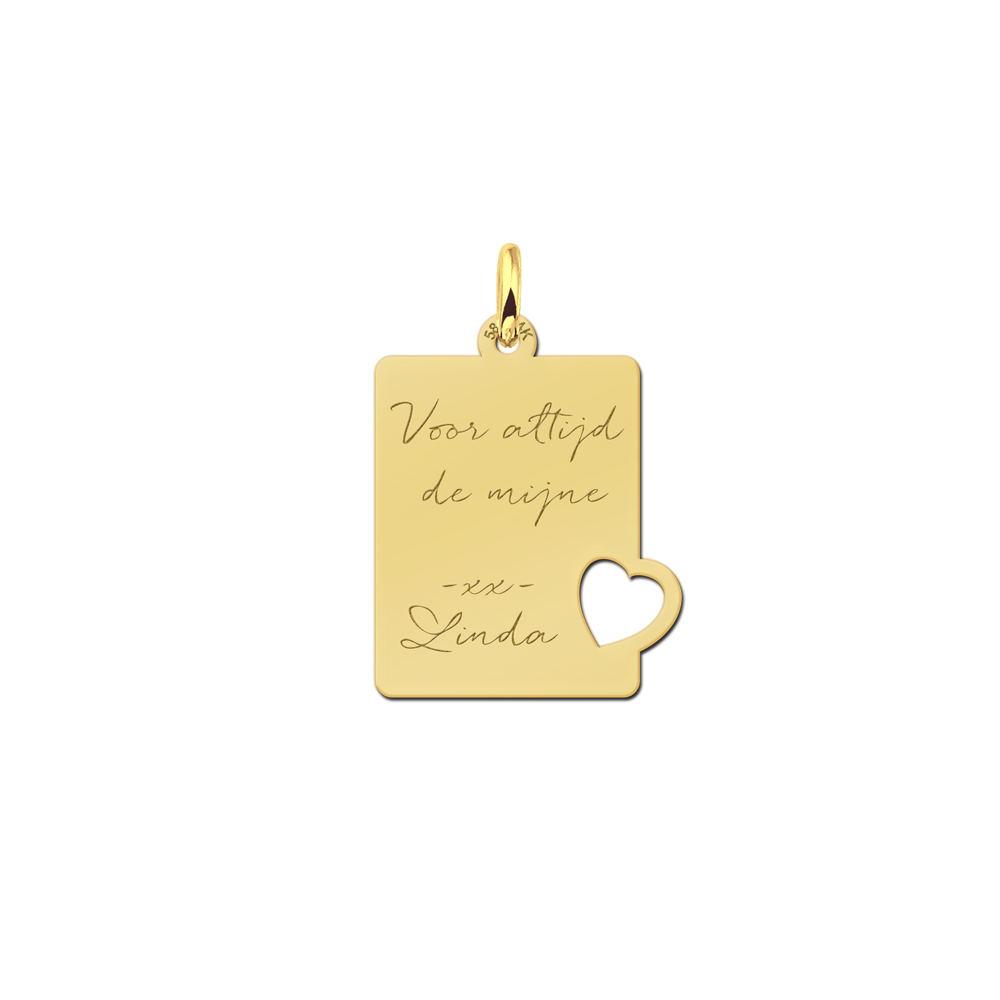 Gouden Hanger met Hart en Tekst Gravering