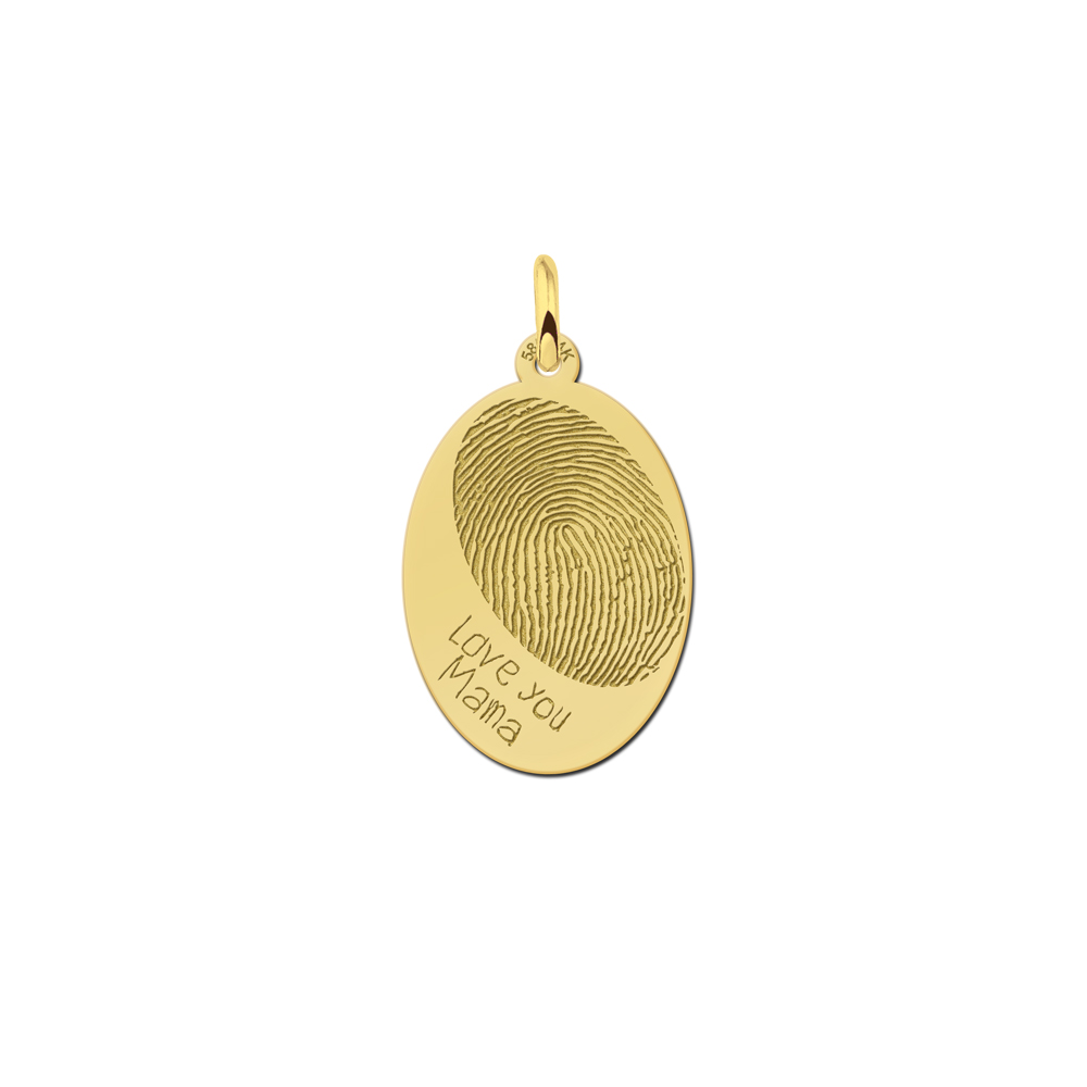 Gouden ovalen hanger met vingerafdruk en eigen tekst