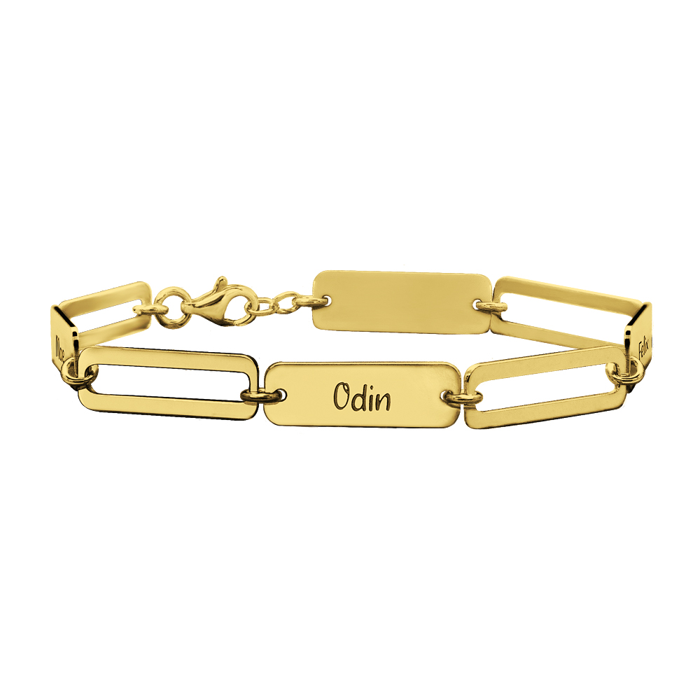 Gouden armband paperclip stijl met namen