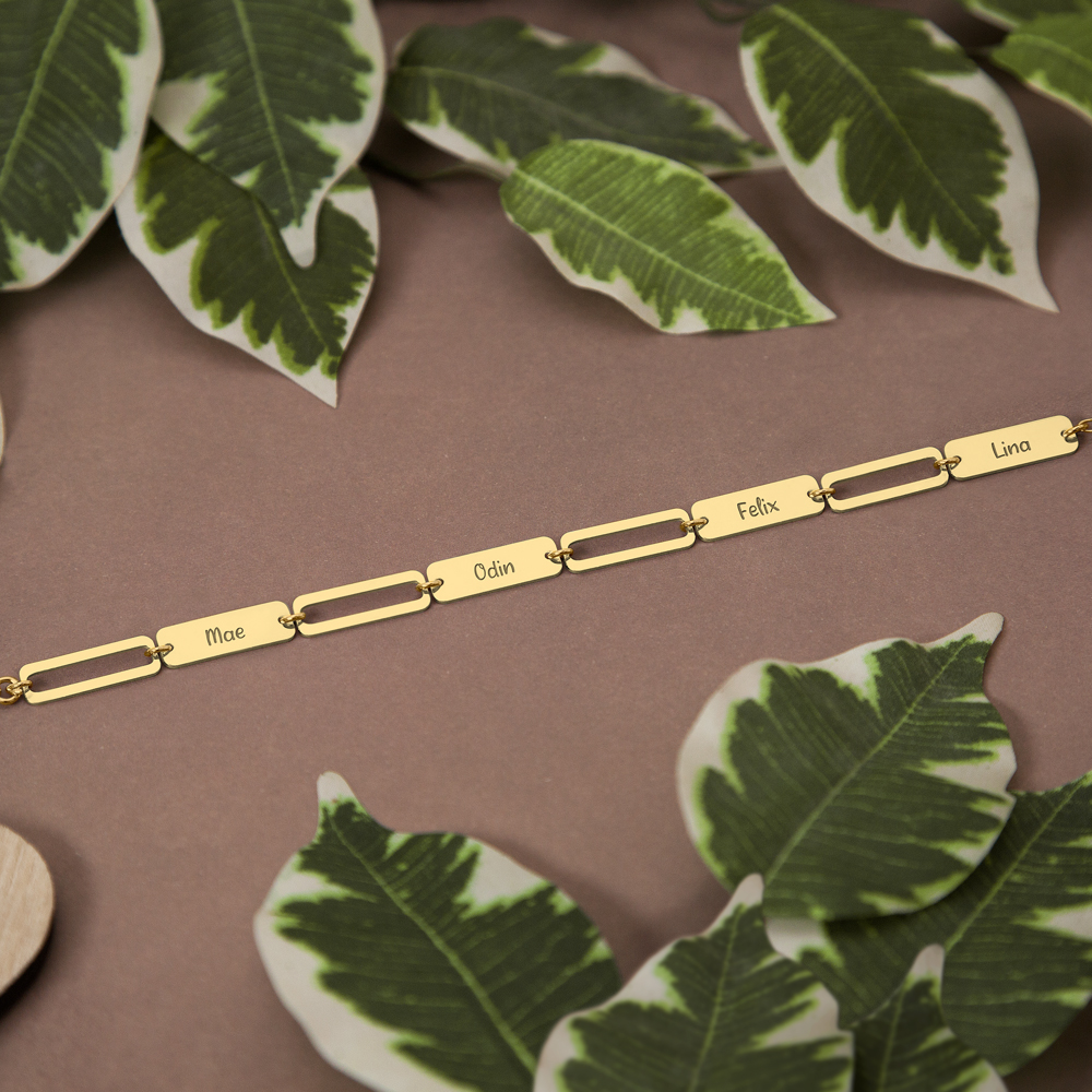 Gouden armband paperclip stijl met namen