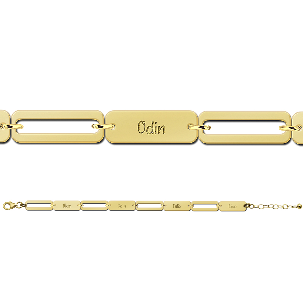 Gouden armband paperclip stijl met namen