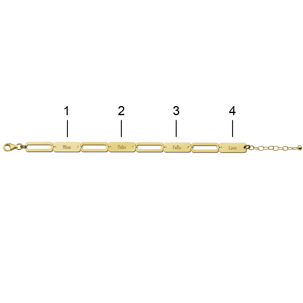 Gouden armband paperclip stijl met namen