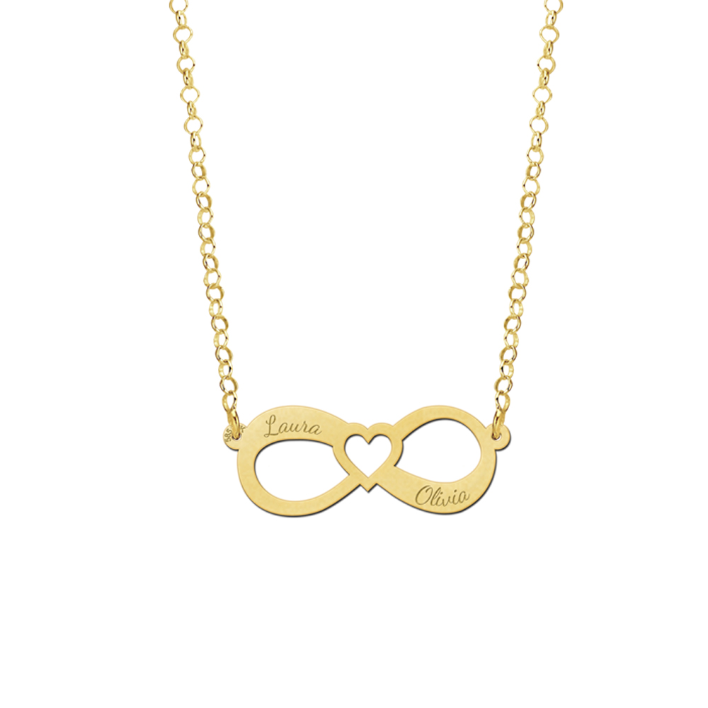 Gouden hanger infinity twee namen en hart