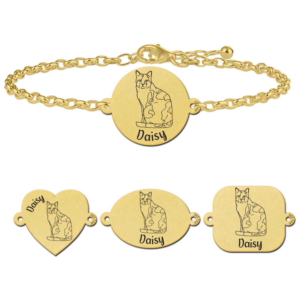 Gouden armband met kat gravure Lapjeskat