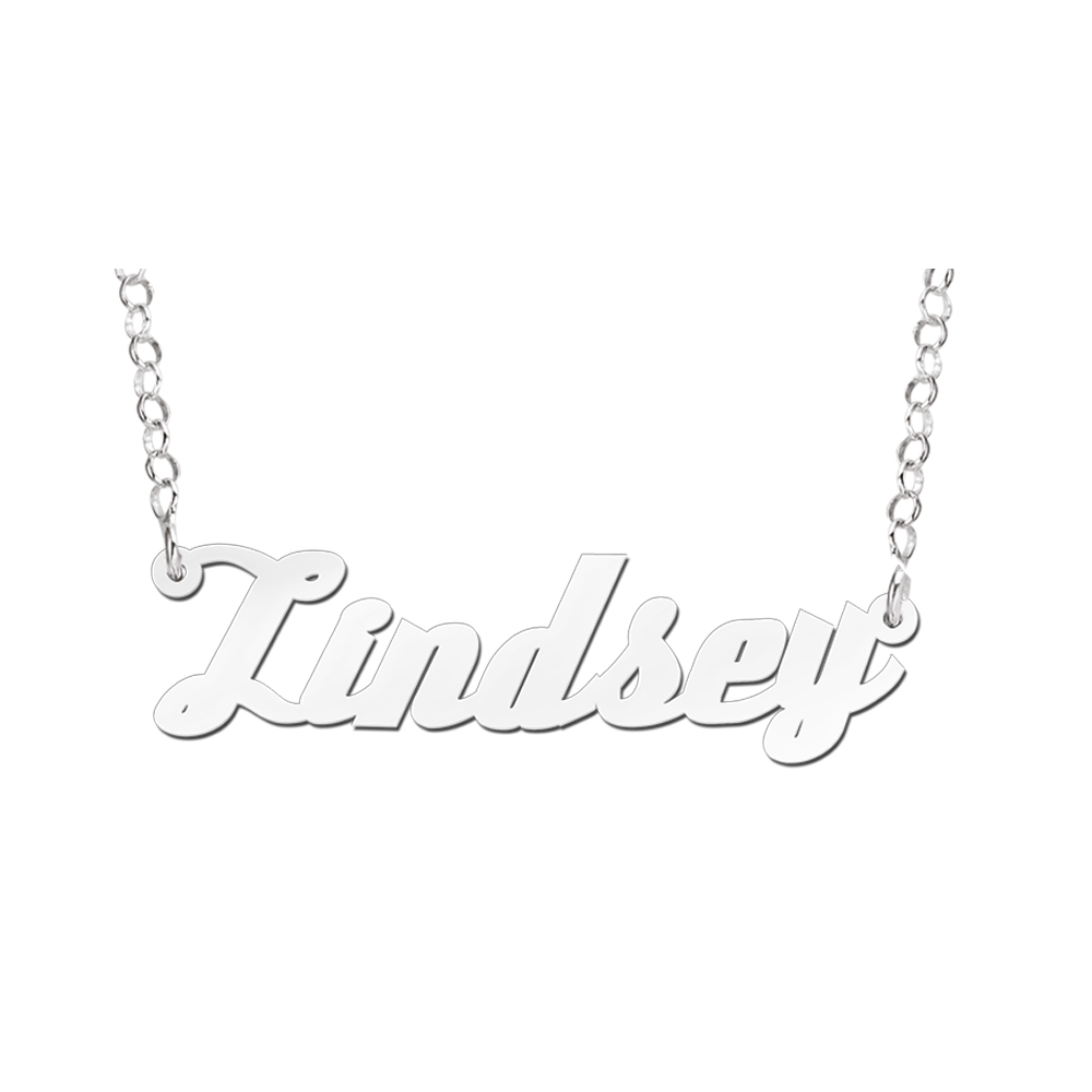 Zilveren naamketting model Lindsey