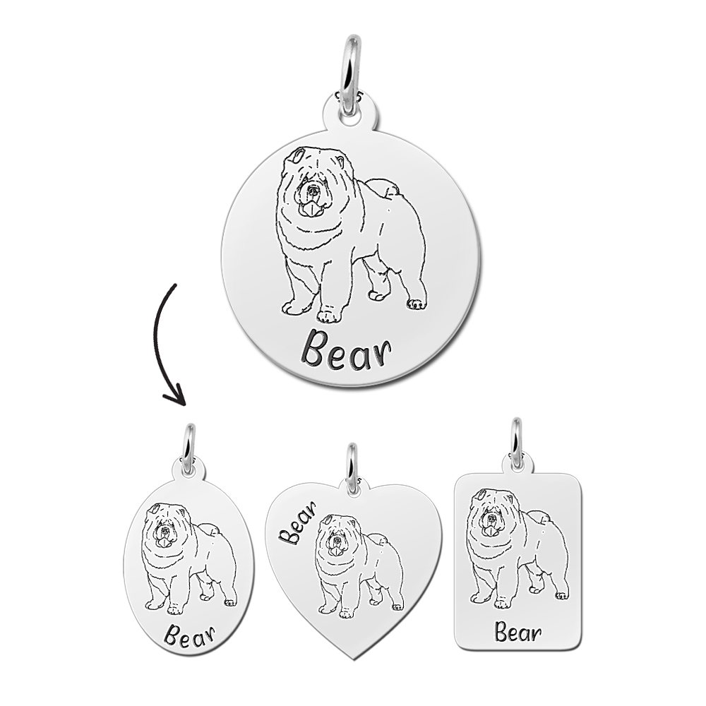 Zilveren honden ketting met naam Chow Chow