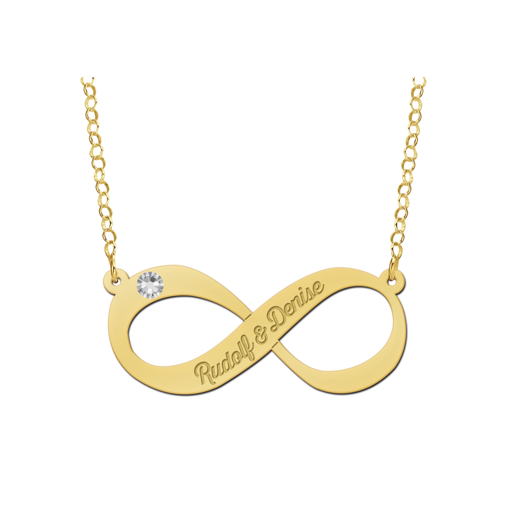 Gouden hanger infinity naam met zirkonia