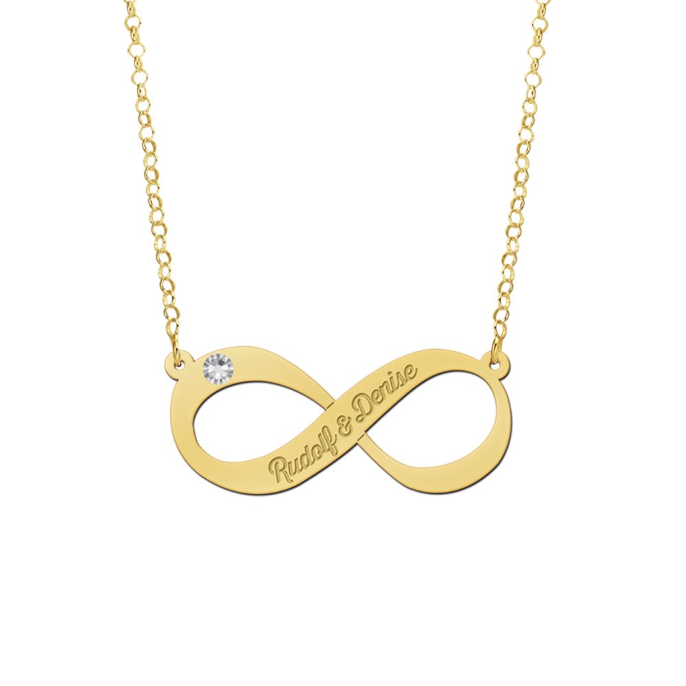 Gouden hanger infinity naam met zirkonia