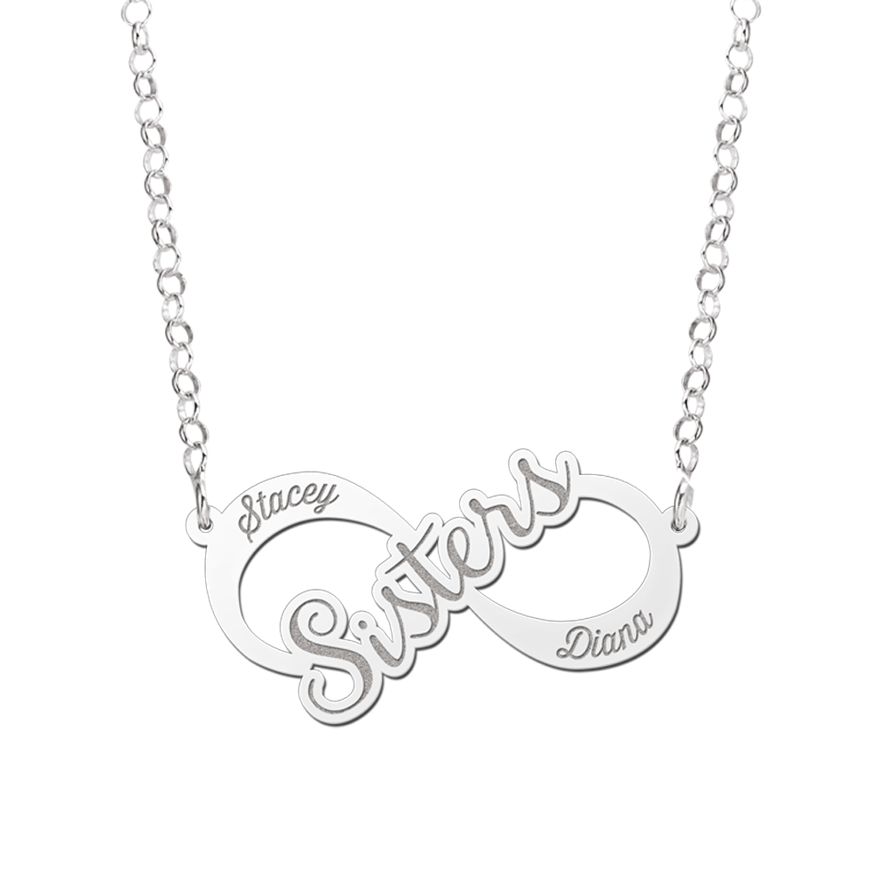 Zilveren infinity ketting sisters