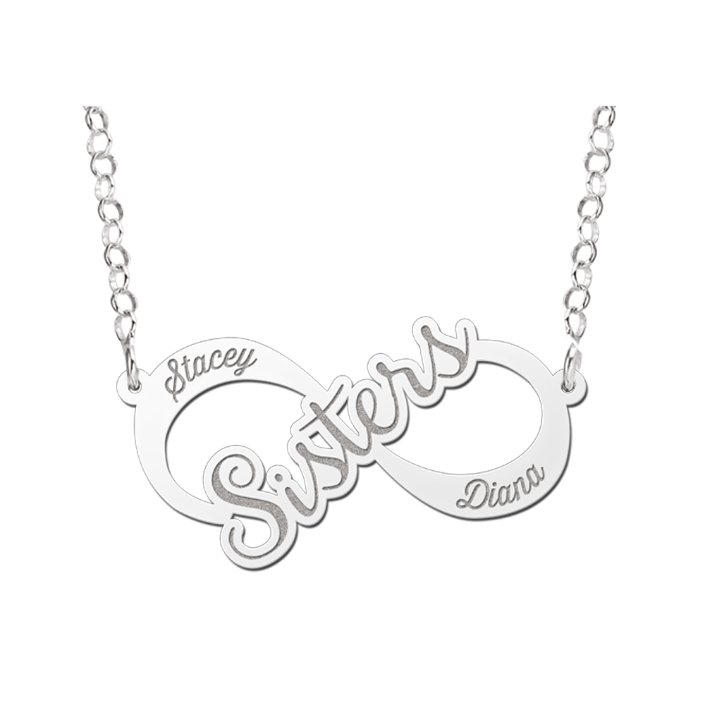 Zilveren infinity ketting sisters