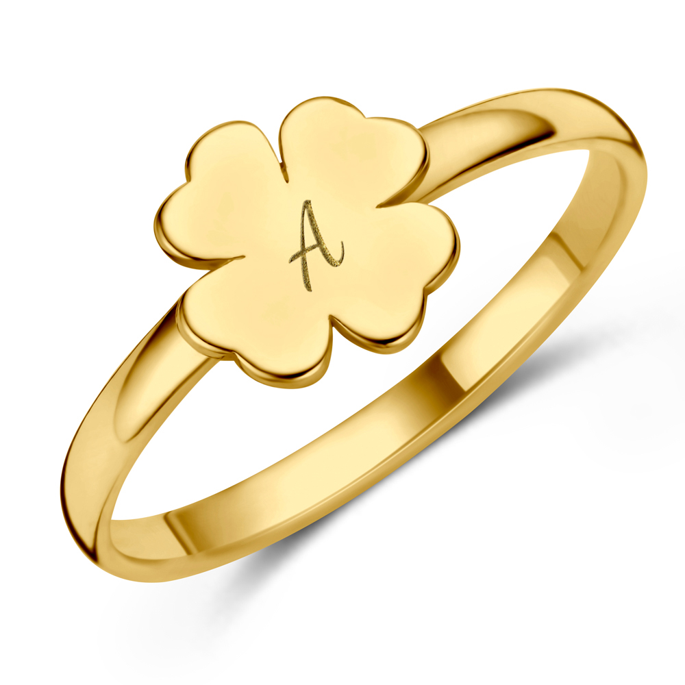 Gouden ring met klaver en initialen