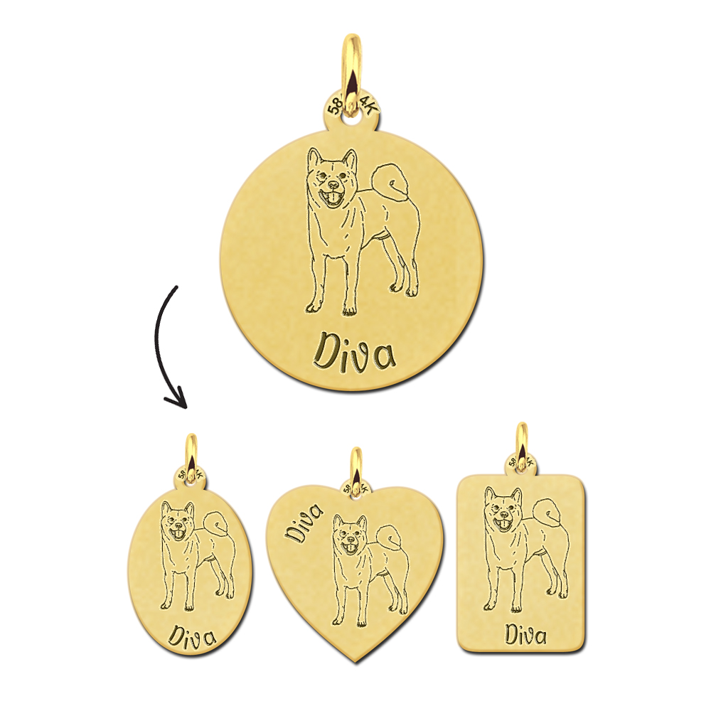 Gouden hanger met honden gravure Akita