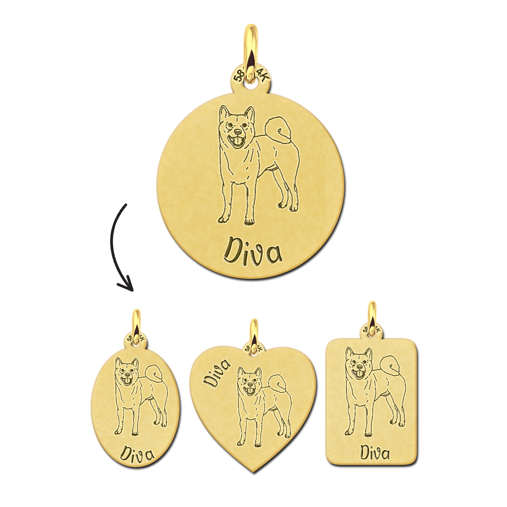 Gouden hanger met honden gravure Akita