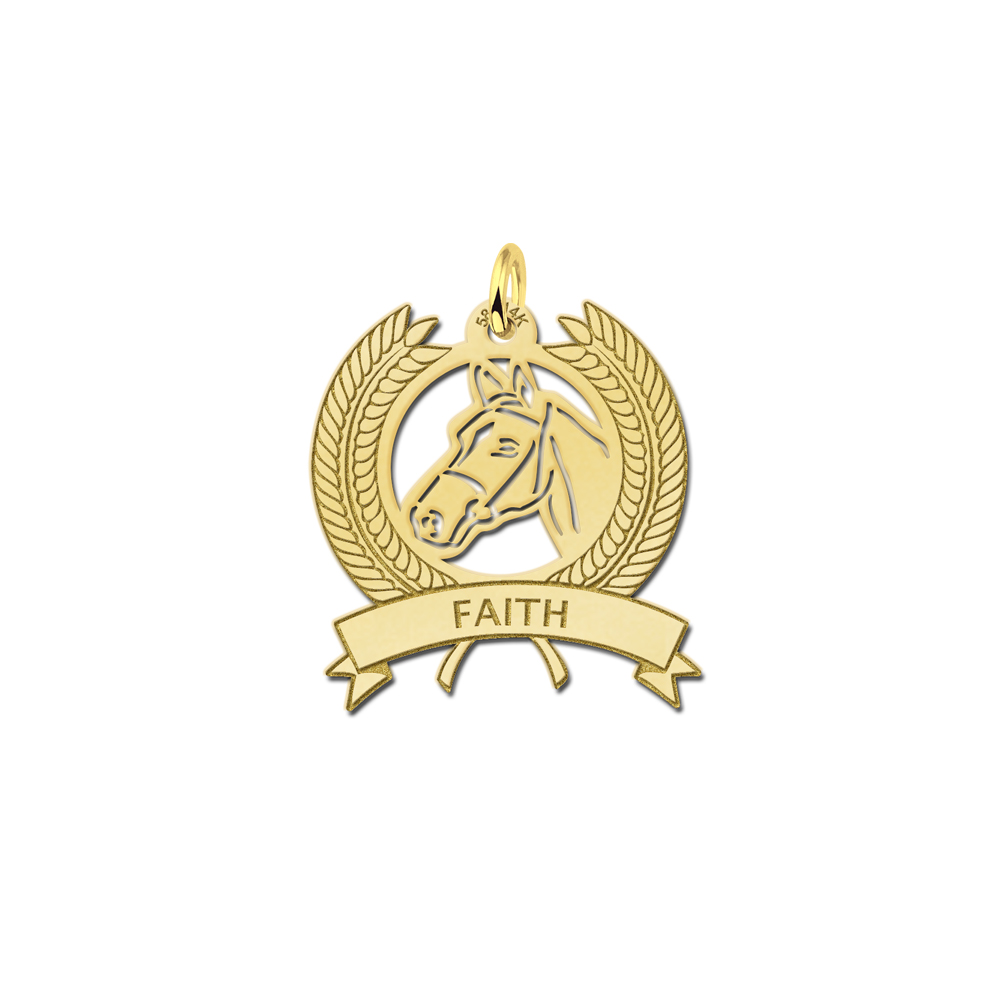 Gouden bedel paardenhoofd en krans