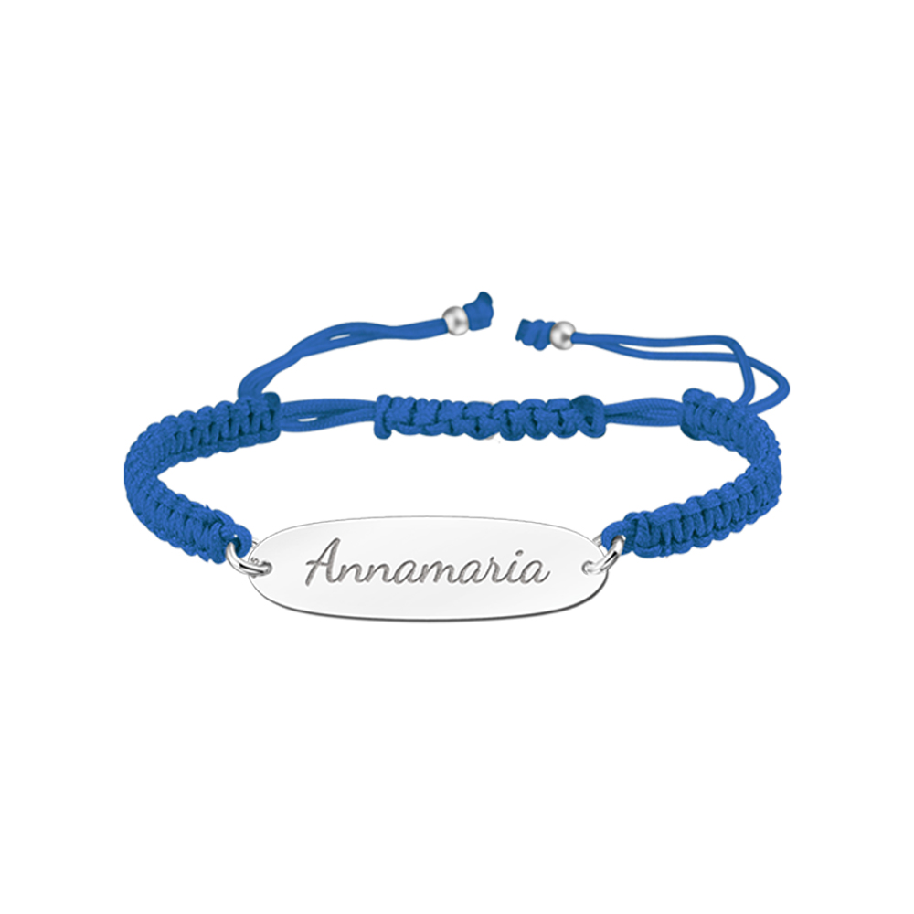 Zilveren kinderarmband met naam blauw