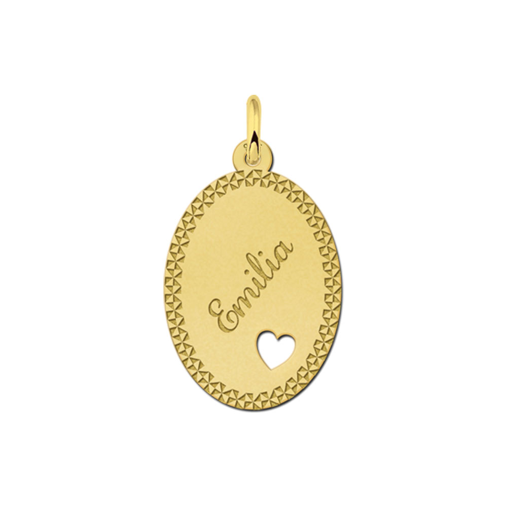 Vergulde ovale hanger met sierrand en hartje