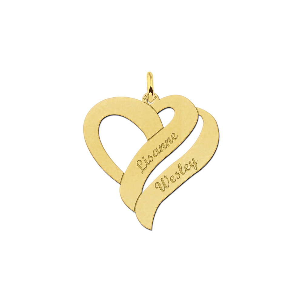 Gouden hanger in hartvorm met twee namen