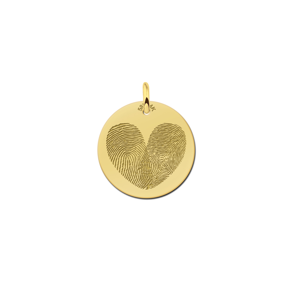 Gouden hanger met twee vingerafdrukken in hartvorm
