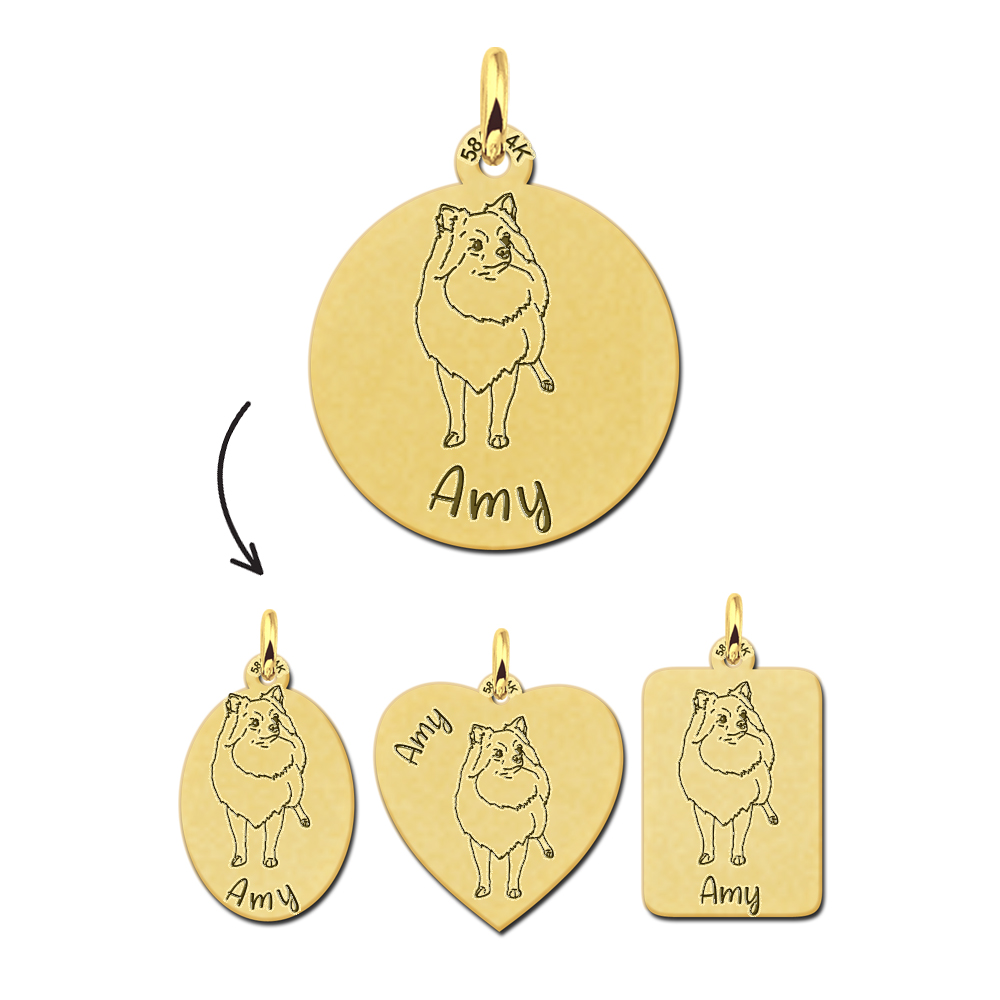 Gepersonaliseerde honden hanger Pomeriaan goud