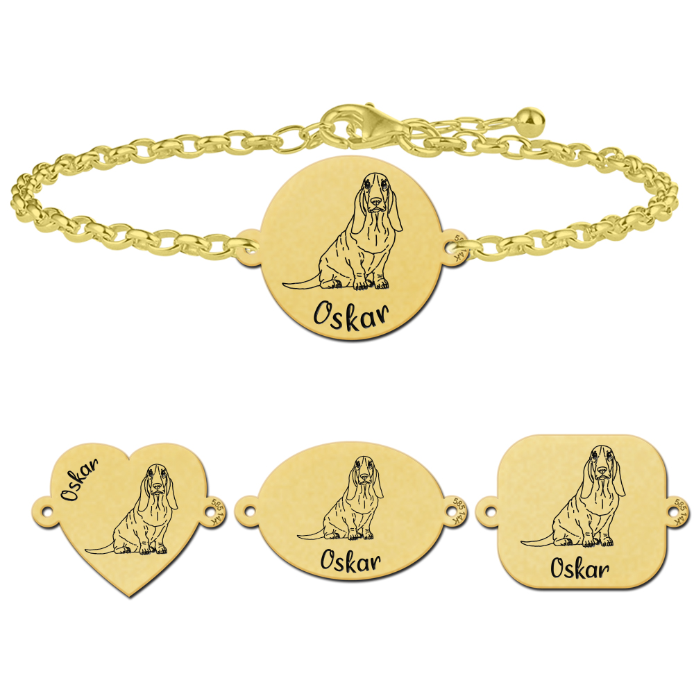 Gepersonaliseerde armband met hond Basset Hond van goud