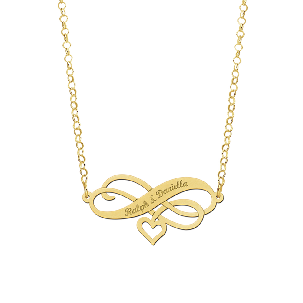 Gouden infinity ketting met hart en gravure