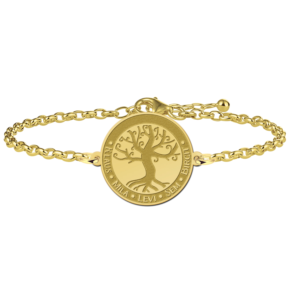 Vergulde ronde stamboom armband met namen