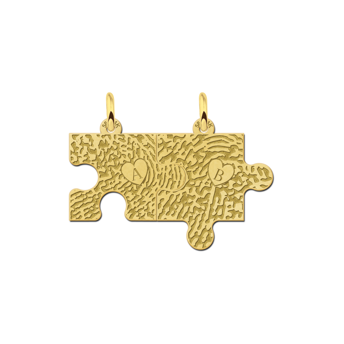 Gouden vriendschapsketting puzzelstuk met vingerafdruk & initiaal