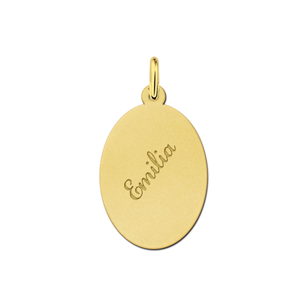 Vergulde ovale hanger met naam