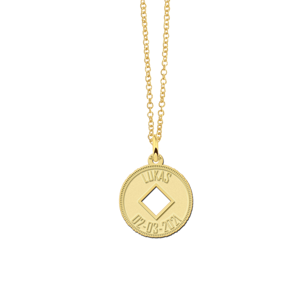 Gouden muntketting met open ruit en gravure