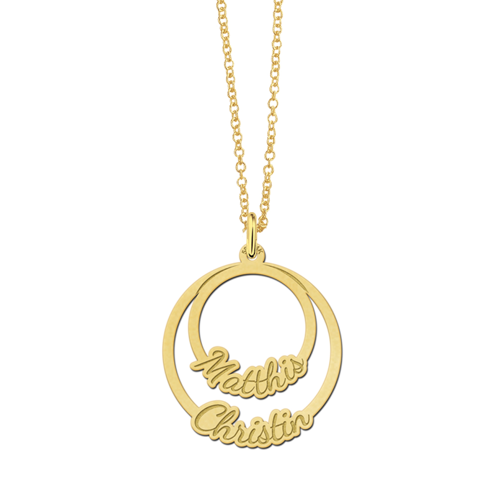 Gouden ronde hanger met twee namen