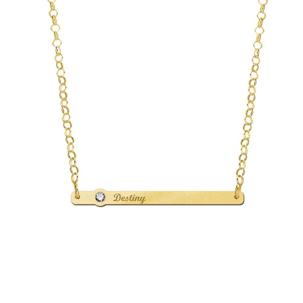 Gouden Bar naamketting met Zirkonia