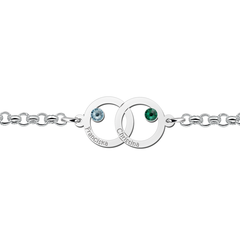 Zilveren moeder dochter armband met namen en geboortestenen