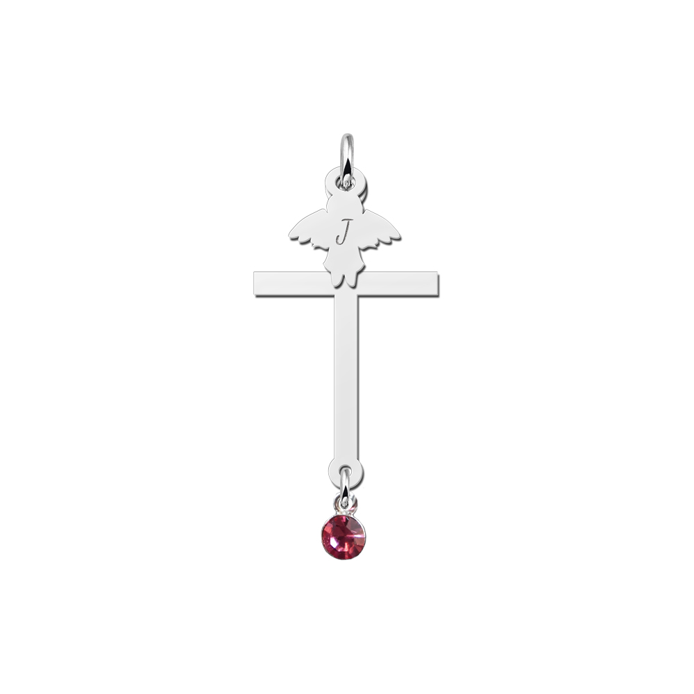 Zilveren communie kruis met zirkonia en engel