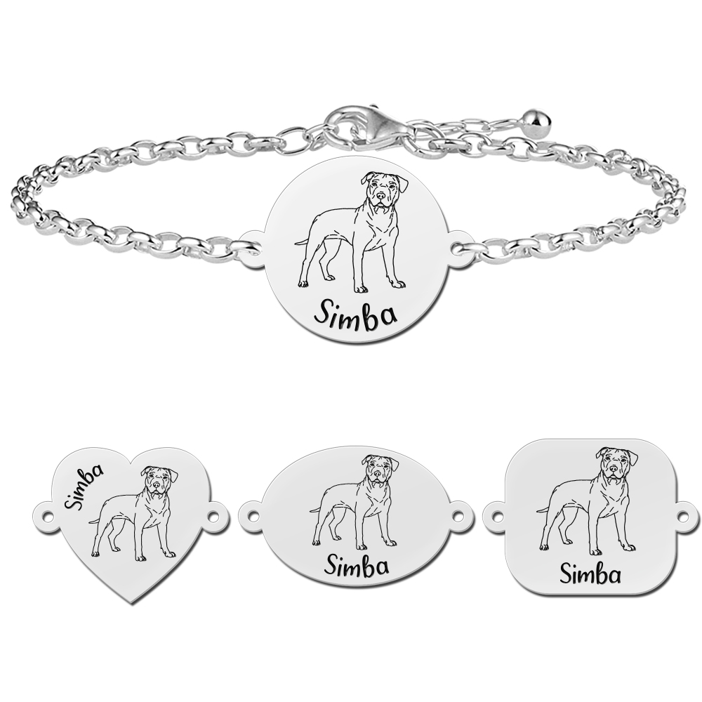 Zilveren armband met honden portret Staffordshire Bull Terrier