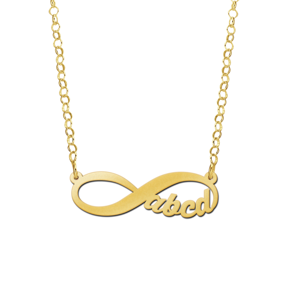 Gouden hanger infinity 4 letters geschreven