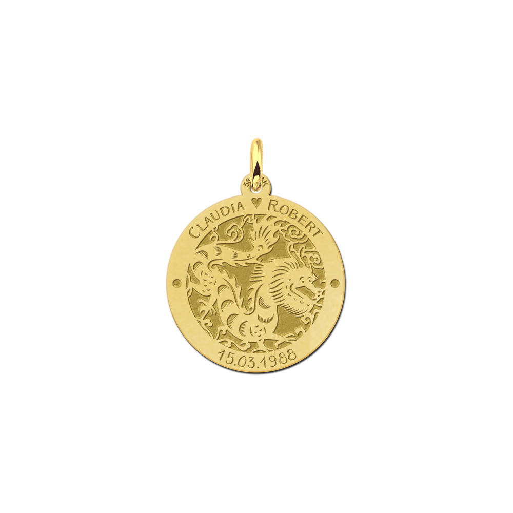 Gouden ronde hanger chinese sterrenbeeld Draak
