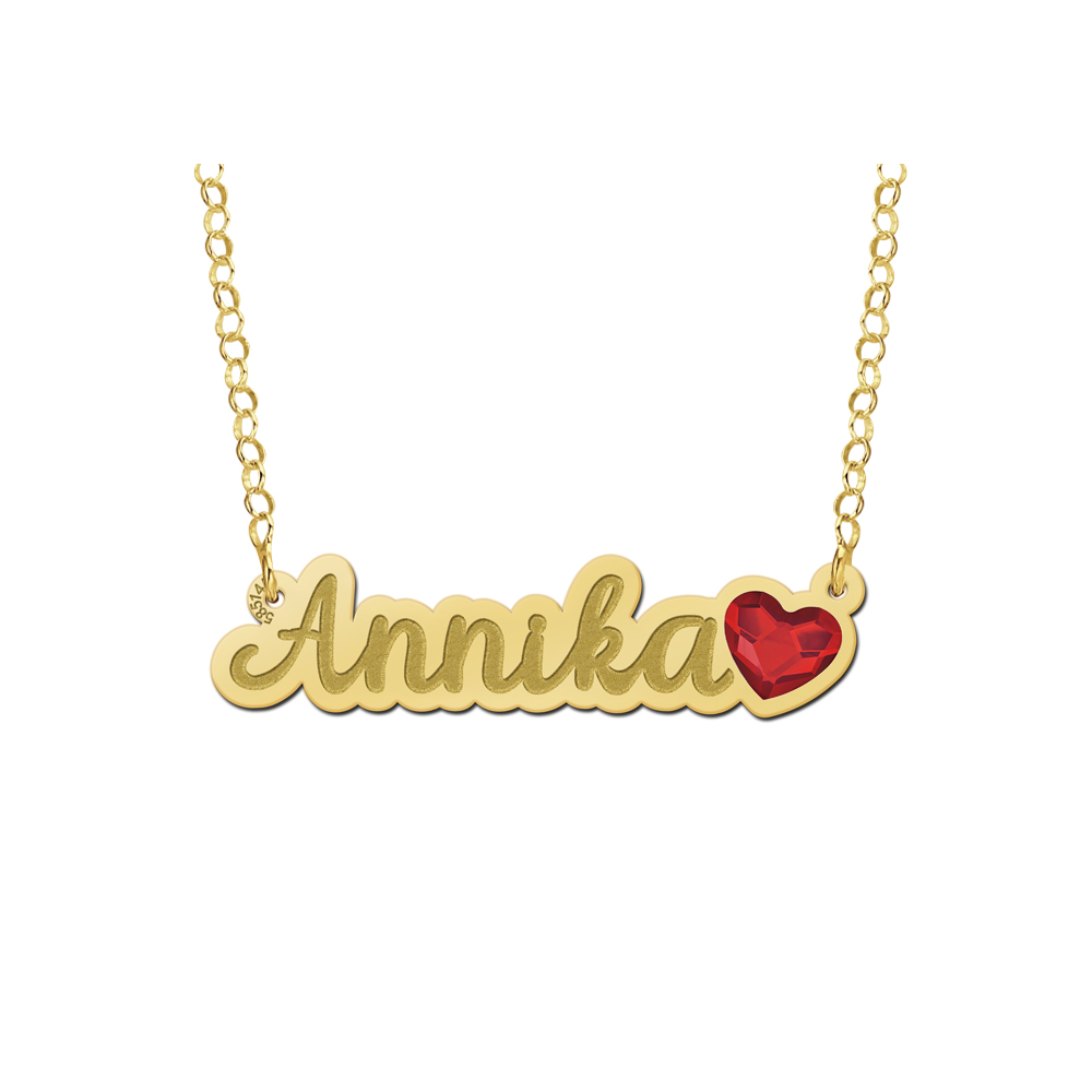 Vergulden naamketting met hartjes steen model Annika
