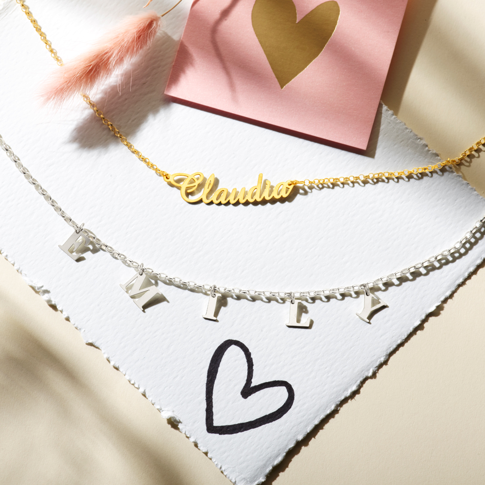 Zilveren naam ketting letters