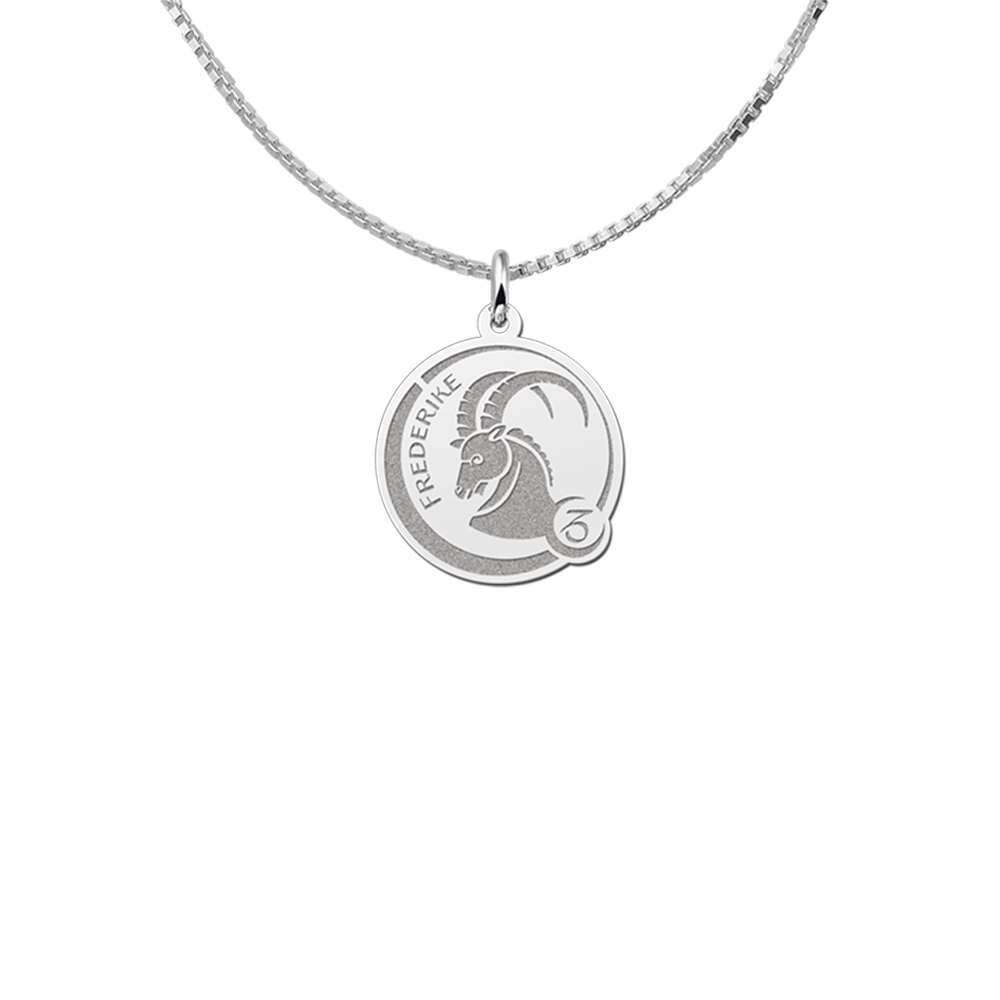 Sterrenbeeld ketting met gravure steenbok van zilver