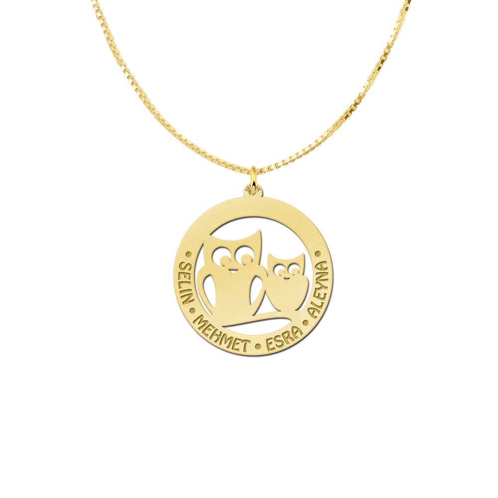 Gouden naamsieraden uilen