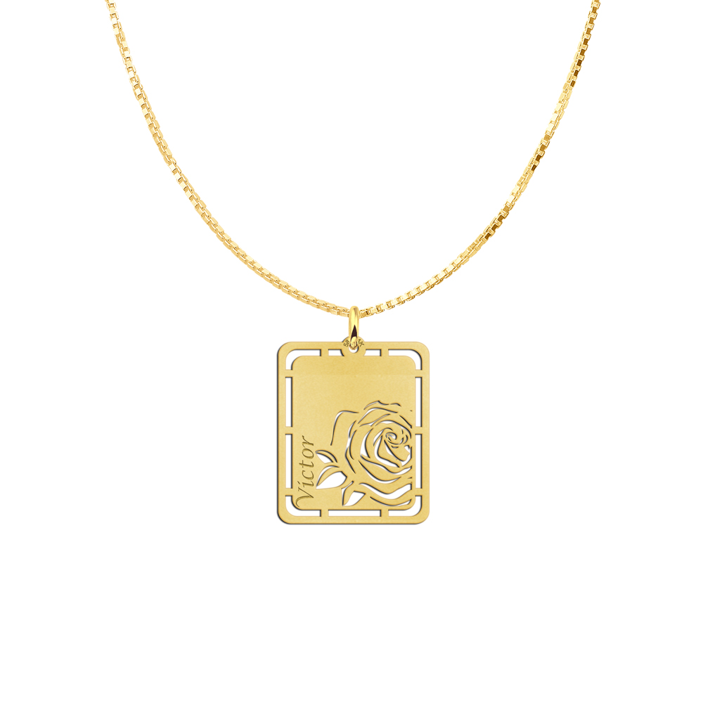 Gouden hanger met roos en naamgravure