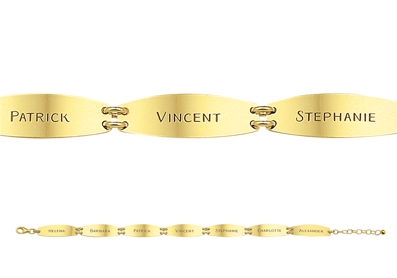 Gouden armband 7 plaatjes met naam