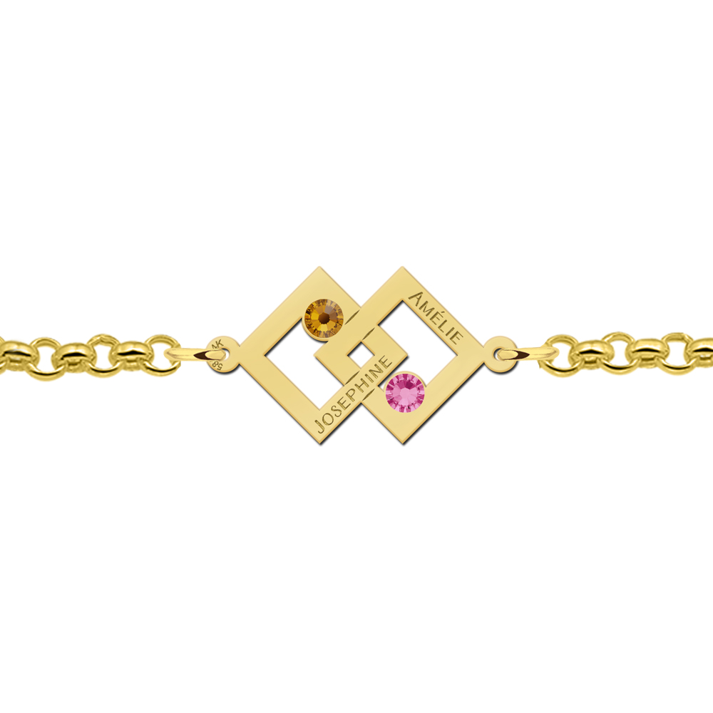 Moeder-dochter-armband goud 2 rechthoeken en geboortesteen