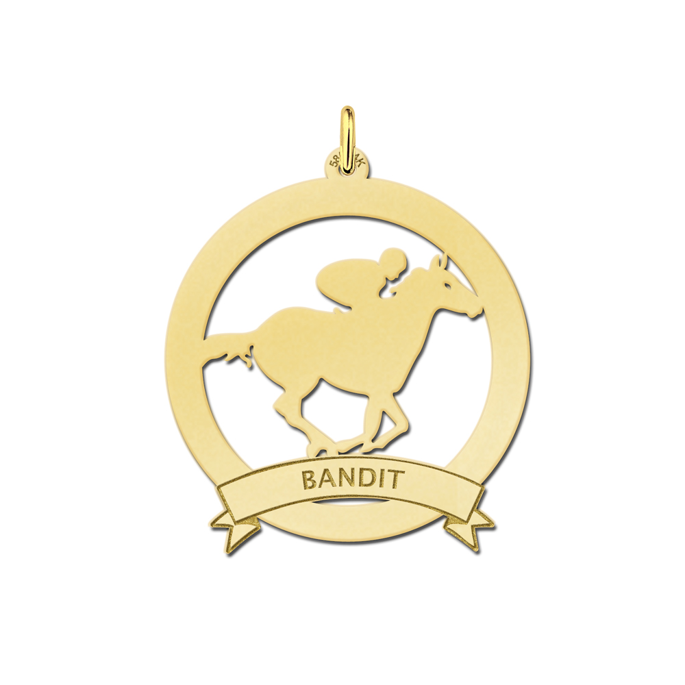 Gouden paarden hanger met jockey