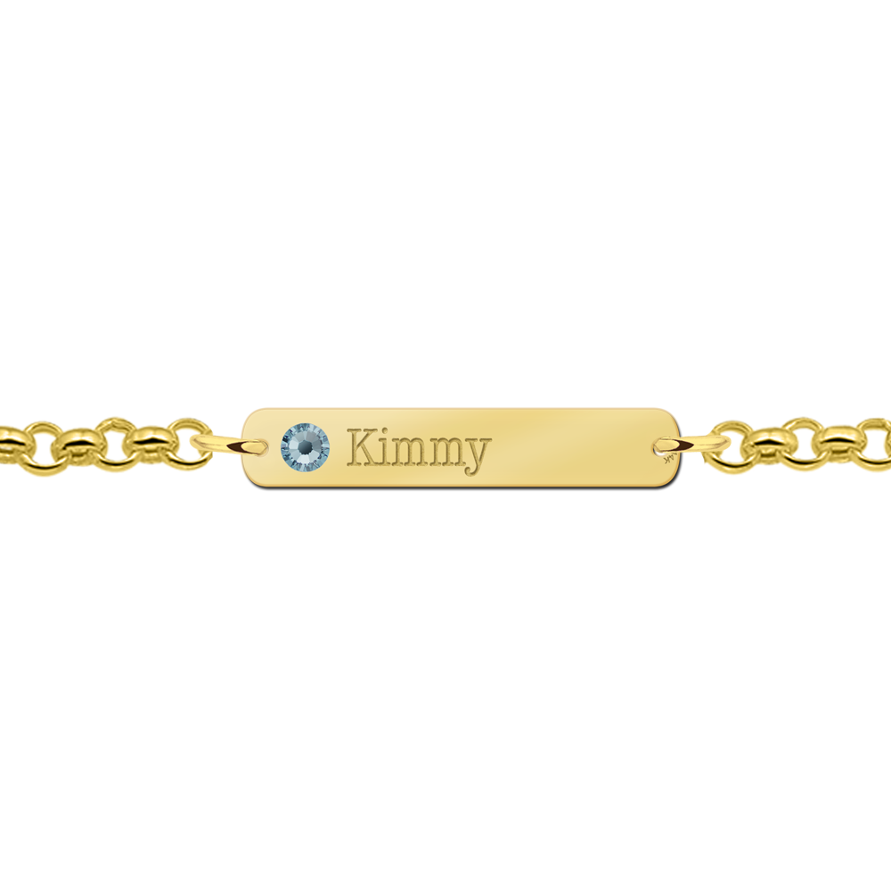 Gouden bar armband met naam en geboortesteen