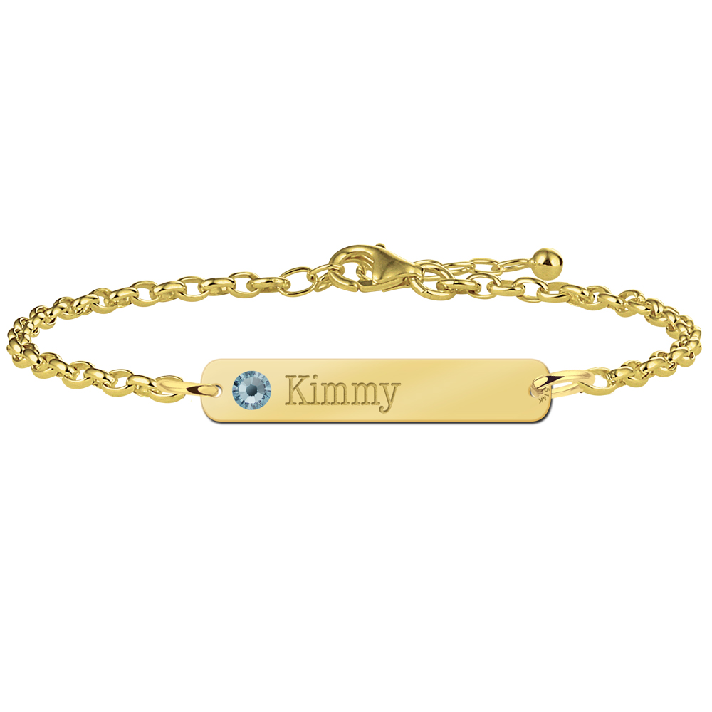 Gouden bar armband met naam en geboortesteen