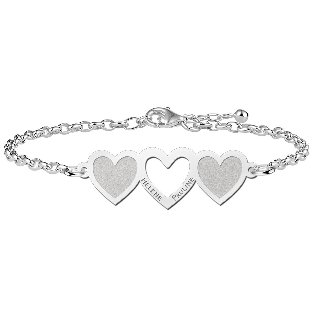 Zilveren hart armband met drie hartjes