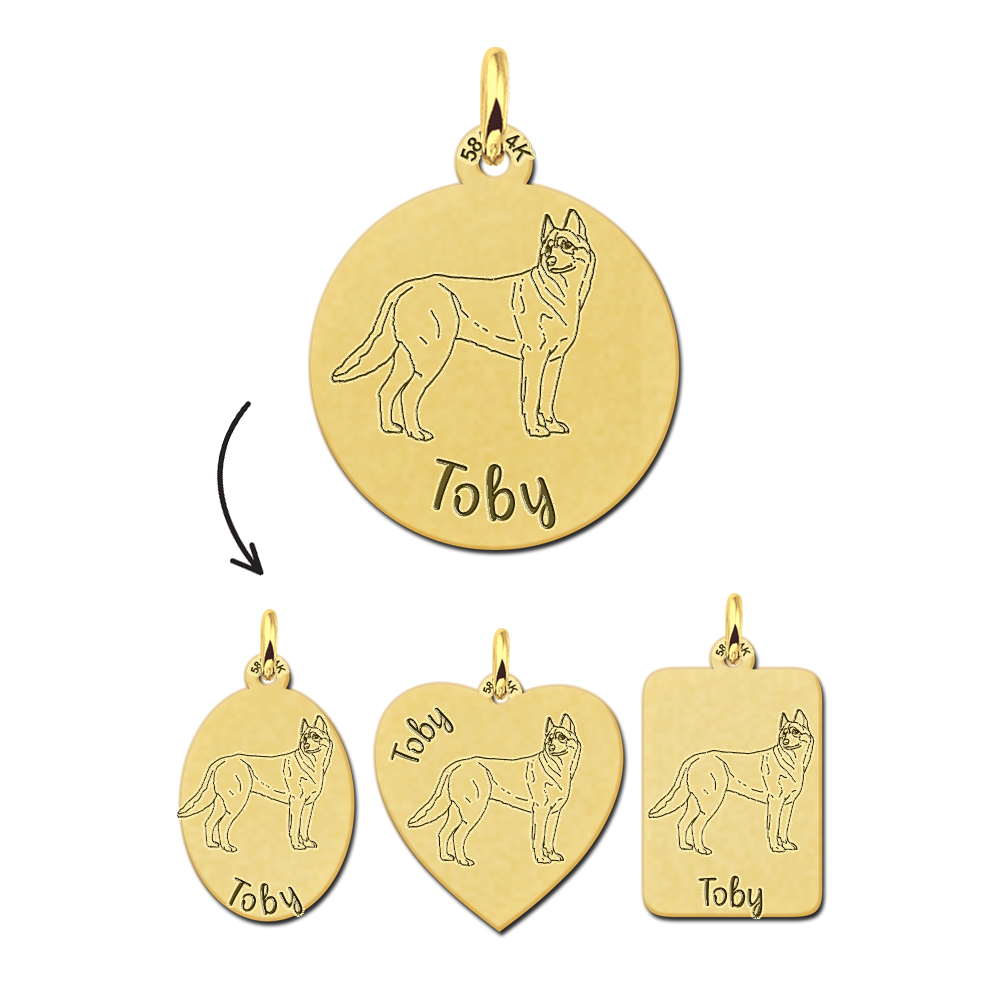 Gouden ketting met gravure Husky